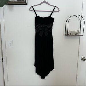 NWT Vintage Y2K Deb Black High Low Sleeveless Babydoll Bow Formal Dress Small